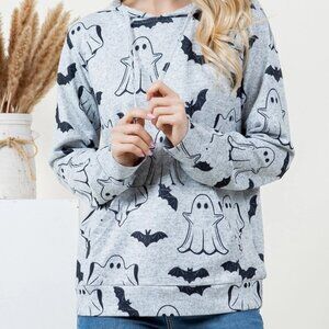 Halloween Theme Pullover Hoodie Ghosts and bats
